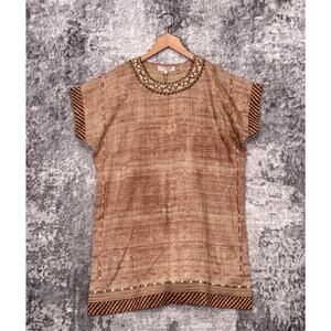 New Rita Kumar Dress Medium Womens Brown Linen Silk Handmade Tunic Dolman